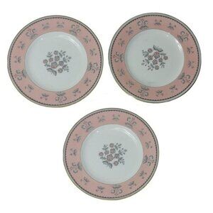 Vintage Set of‎ 3 Wedgwood PIMPERNEL PINK Bone China Salad Plates  W3652